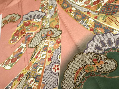 平和屋着物●豪華振袖　駒刺繍　蔓帯吉祥花松文　暈し染め　金彩　正絹　逸品　AABL1178cs
