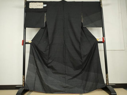 平和屋着物●赤城紬　訪問着　黒地　証紙付き　正絹　逸品　AABL1179cs