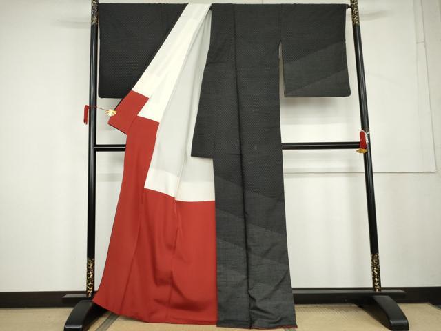 平和屋着物●赤城紬　訪問着　黒地　証紙付き　正絹　逸品　AABL1179cs