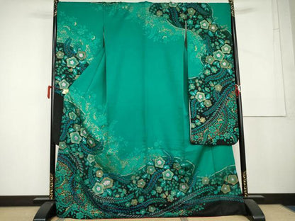 平和屋着物●豪華振袖　辻が花　金彩　金通し地　ロング丈　正絹　逸品　AABL1180cs