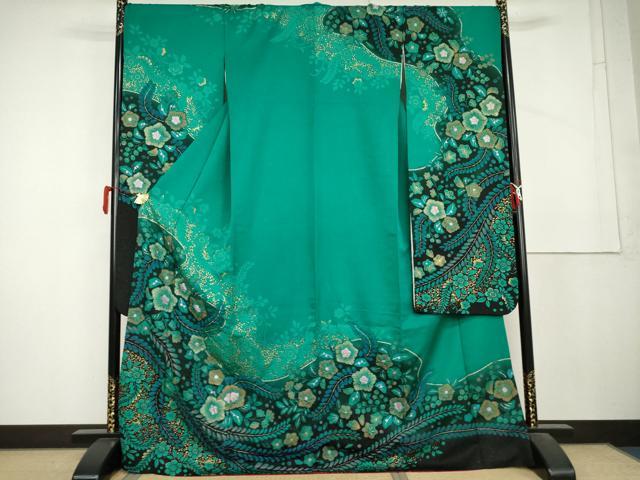 平和屋着物●豪華振袖　辻が花　金彩　金通し地　ロング丈　正絹　逸品　AABL1180cs