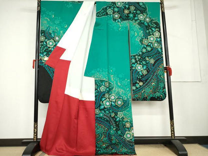 平和屋着物●豪華振袖　辻が花　金彩　金通し地　ロング丈　正絹　逸品　AABL1180cs