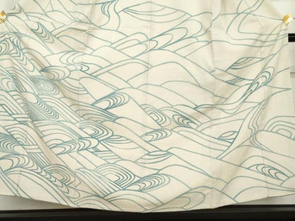 平和屋着物●お召　訪問着　刺繍　流水文　正絹　逸品　AABL1182cs