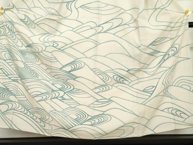 平和屋着物●お召　訪問着　刺繍　流水文　正絹　逸品　AABL1182cs