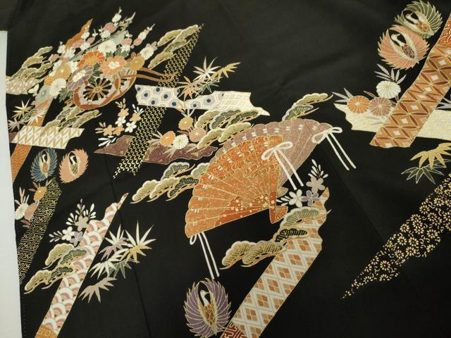 平和屋着物●豪華黒留袖　花車吉祥文　金彩　三越扱い　正絹　逸品　AABL1184cs