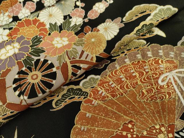 平和屋着物●豪華黒留袖　花車吉祥文　金彩　三越扱い　正絹　逸品　AABL1184cs
