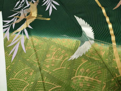 平和屋着物●豪華振袖　駒刺繍　枝垂れ柳飛鶴文　暈し染め　金銀彩　正絹　逸品　AABL1185cs