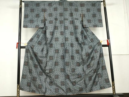 平和屋着物●本場大島紬　割込み絣　花菱文　正絹　逸品　AABL1187cs