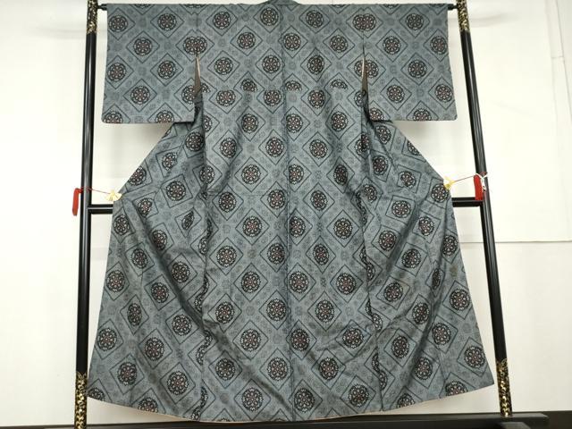 平和屋着物●本場大島紬　割込み絣　花菱文　正絹　逸品　AABL1187cs