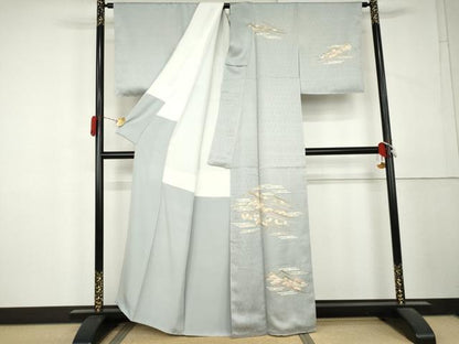 平和屋着物●訪問着　駒刺繍　重ね山松竹梅文　金彩　正絹　逸品　AABL1191cs