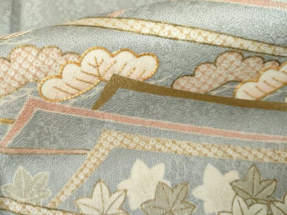 平和屋着物●訪問着　駒刺繍　重ね山松竹梅文　金彩　正絹　逸品　AABL1191cs