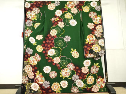 平和屋着物●豪華振袖　駒刺繍　舞桜文　暈し染め　金彩　正絹　逸品　AABL1192cs