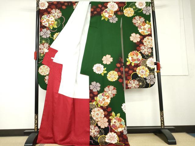 平和屋着物●豪華振袖　駒刺繍　舞桜文　暈し染め　金彩　正絹　逸品　AABL1192cs