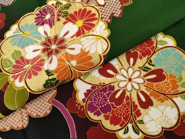 平和屋着物●豪華振袖　駒刺繍　舞桜文　暈し染め　金彩　正絹　逸品　AABL1192cs