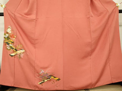 平和屋着物●訪問着　総刺繍　駒刺繍　草花文　正絹　逸品　AABL1193cs