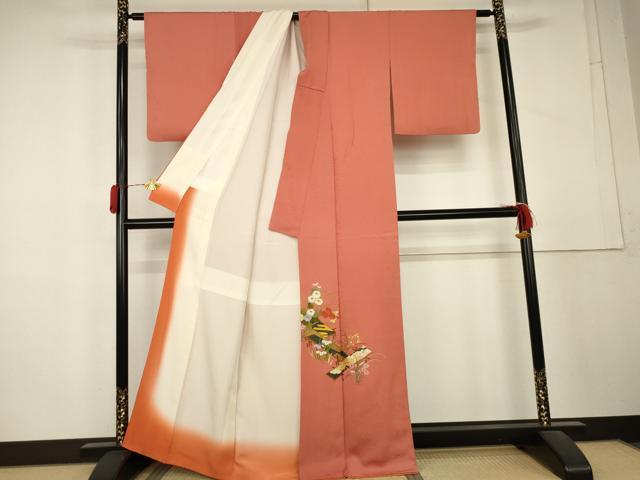 平和屋着物●訪問着　総刺繍　駒刺繍　草花文　正絹　逸品　AABL1193cs