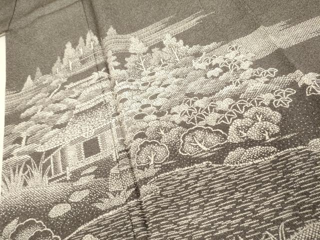 平和屋着物●江戸小紋　訪問着　鮫小紋柄　風景文　黒地　正絹　逸品　AABL1194cs