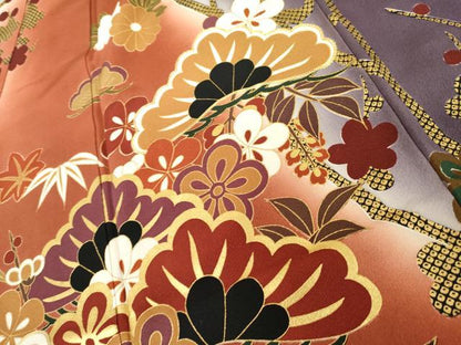 平和屋着物●豪華振袖　駒刺繍　松竹梅文　暈し染め　金彩　正絹　逸品　AABL1195cs