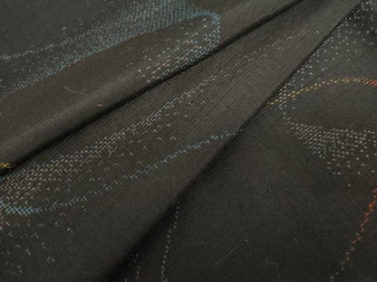 平和屋着物●上質な紬　流水文　黒地　正絹　逸品　AABL1198cs