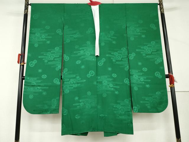 平和屋着物●振袖用長襦袢　無双仕立て　エ霞絵皿地紋　常磐色地　正絹　逸品　AABL1199cs