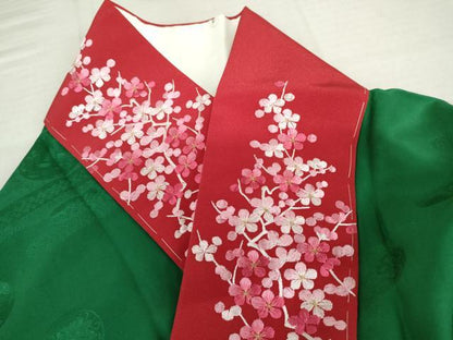 平和屋着物●振袖用長襦袢　無双仕立て　エ霞絵皿地紋　常磐色地　正絹　逸品　AABL1199cs