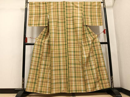 平和屋着物●上質な紬　格子　ますいわ屋扱い　正絹　逸品　未使用　AABL1201ph