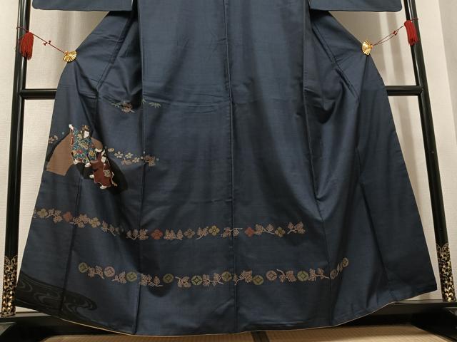 平和屋着物●訪問着　本場大島紬　9マルキ　地紙女人花文　正絹　逸品　AABL1203ph