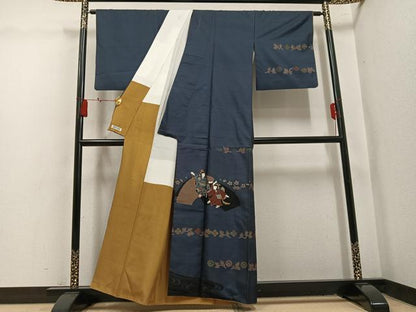 平和屋着物●訪問着　本場大島紬　9マルキ　地紙女人花文　正絹　逸品　AABL1203ph