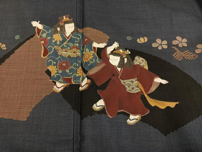 平和屋着物●訪問着　本場大島紬　9マルキ　地紙女人花文　正絹　逸品　AABL1203ph