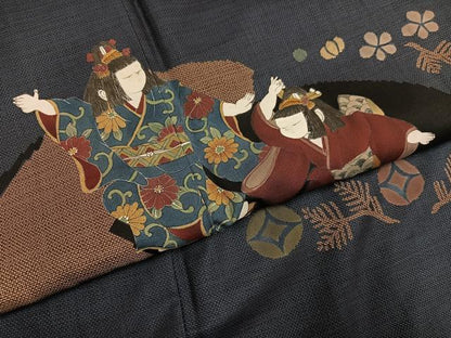 平和屋着物●訪問着　本場大島紬　9マルキ　地紙女人花文　正絹　逸品　AABL1203ph