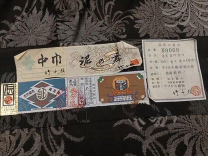 平和屋着物●本場大島紬　古代染色　純泥染　総絣　9マルキ　泥の舞　竹千雅　たけがわ織物謹製　証紙付き　正絹　逸品　AABL1207ph