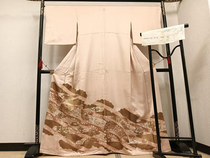 平和屋着物●吉澤友禅　色留袖　駒刺繍　地紙花文　金彩　反端付き　正絹　逸品　AABL1212ph