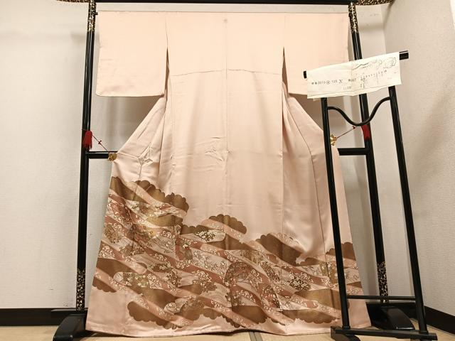 平和屋着物●吉澤友禅　色留袖　駒刺繍　地紙花文　金彩　反端付き　正絹　逸品　AABL1212ph