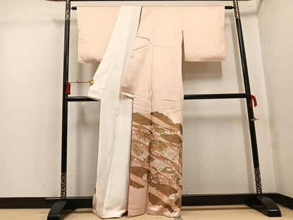 平和屋着物●吉澤友禅　色留袖　駒刺繍　地紙花文　金彩　反端付き　正絹　逸品　AABL1212ph
