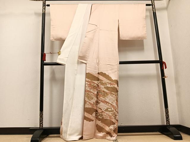 平和屋着物●吉澤友禅　色留袖　駒刺繍　地紙花文　金彩　反端付き　正絹　逸品　AABL1212ph