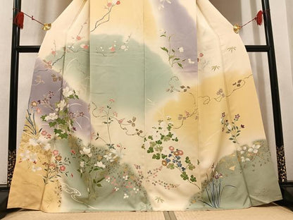 平和屋着物●銀座もとじ　訪問着　草花文　暈し染め　金彩　丹後ちりめん　反端付き　正絹　逸品　AABL1214ph