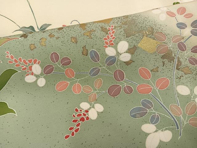 平和屋着物●銀座もとじ　訪問着　草花文　暈し染め　金彩　丹後ちりめん　反端付き　正絹　逸品　AABL1214ph