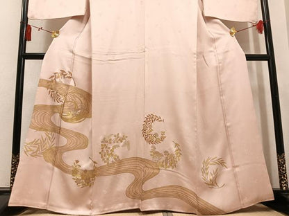平和屋着物●豪華色留袖　竹屋町刺繍　流水草花文　金彩　正絹　逸品　AABL1215ph