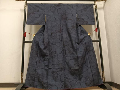 平和屋着物●結城紬　80亀甲　舟　正絹　逸品　AABL1216ph