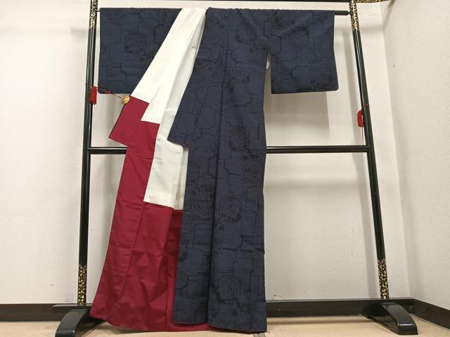 平和屋着物●結城紬　80亀甲　舟　正絹　逸品　AABL1216ph