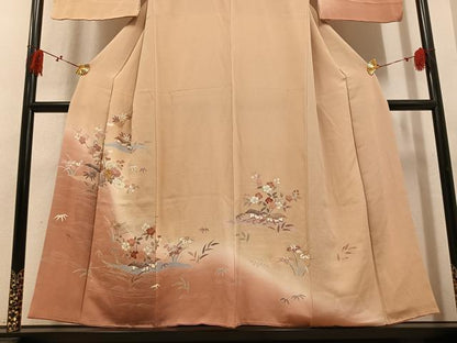 平和屋着物●訪問着　駒刺繍　立波風景草花文　暈し染め　金彩　鬼しぼ縮緬　正絹　逸品　AABL1217ph