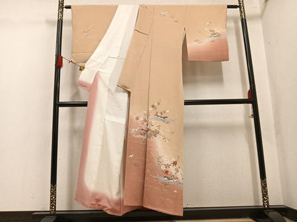 平和屋着物●訪問着　駒刺繍　立波風景草花文　暈し染め　金彩　鬼しぼ縮緬　正絹　逸品　AABL1217ph