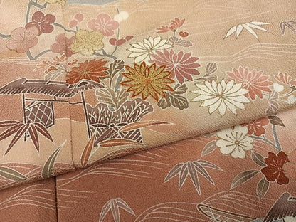 平和屋着物●訪問着　駒刺繍　立波風景草花文　暈し染め　金彩　鬼しぼ縮緬　正絹　逸品　AABL1217ph