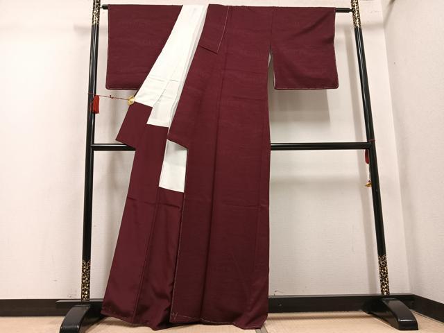 平和屋着物●上質な色無地　人物地紋　小豆色　正絹　逸品　未使用　AABL1218ph