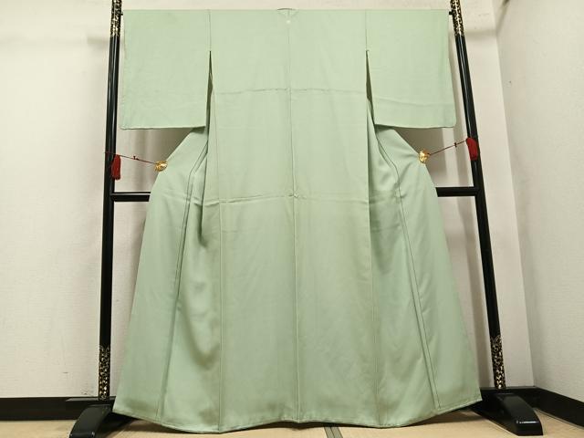 平和屋着物●上質な色無地　紗綾形地紋　裏葉柳色　正絹　逸品　AABL1219ph
