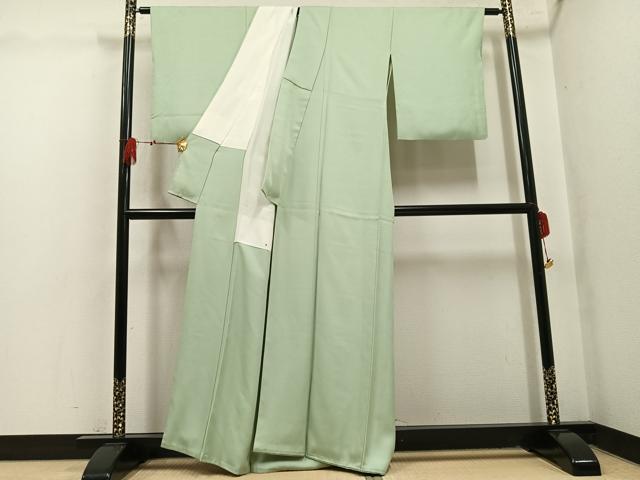 平和屋着物●上質な色無地　紗綾形地紋　裏葉柳色　正絹　逸品　AABL1219ph