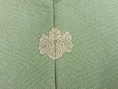 平和屋着物●上質な色無地　紗綾形地紋　裏葉柳色　正絹　逸品　AABL1219ph
