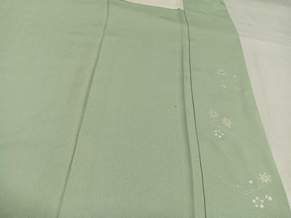 平和屋着物●上質な色無地　紗綾形地紋　裏葉柳色　正絹　逸品　AABL1219ph
