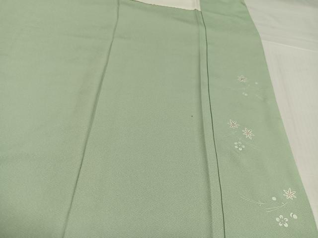 平和屋着物●上質な色無地　紗綾形地紋　裏葉柳色　正絹　逸品　AABL1219ph
