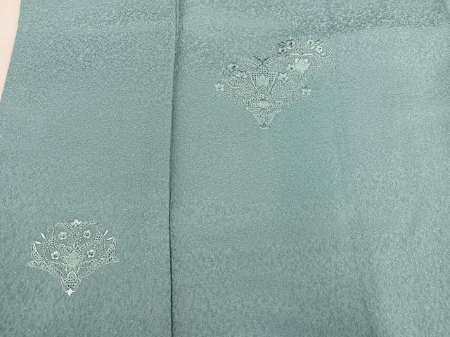 平和屋着物●無地絵羽訪問着　中国三大刺繍　スワトウ刺繍　汕頭刺繍　総刺繍　舞花文　色無地　秘色色　正絹　逸品　AABL1220ph